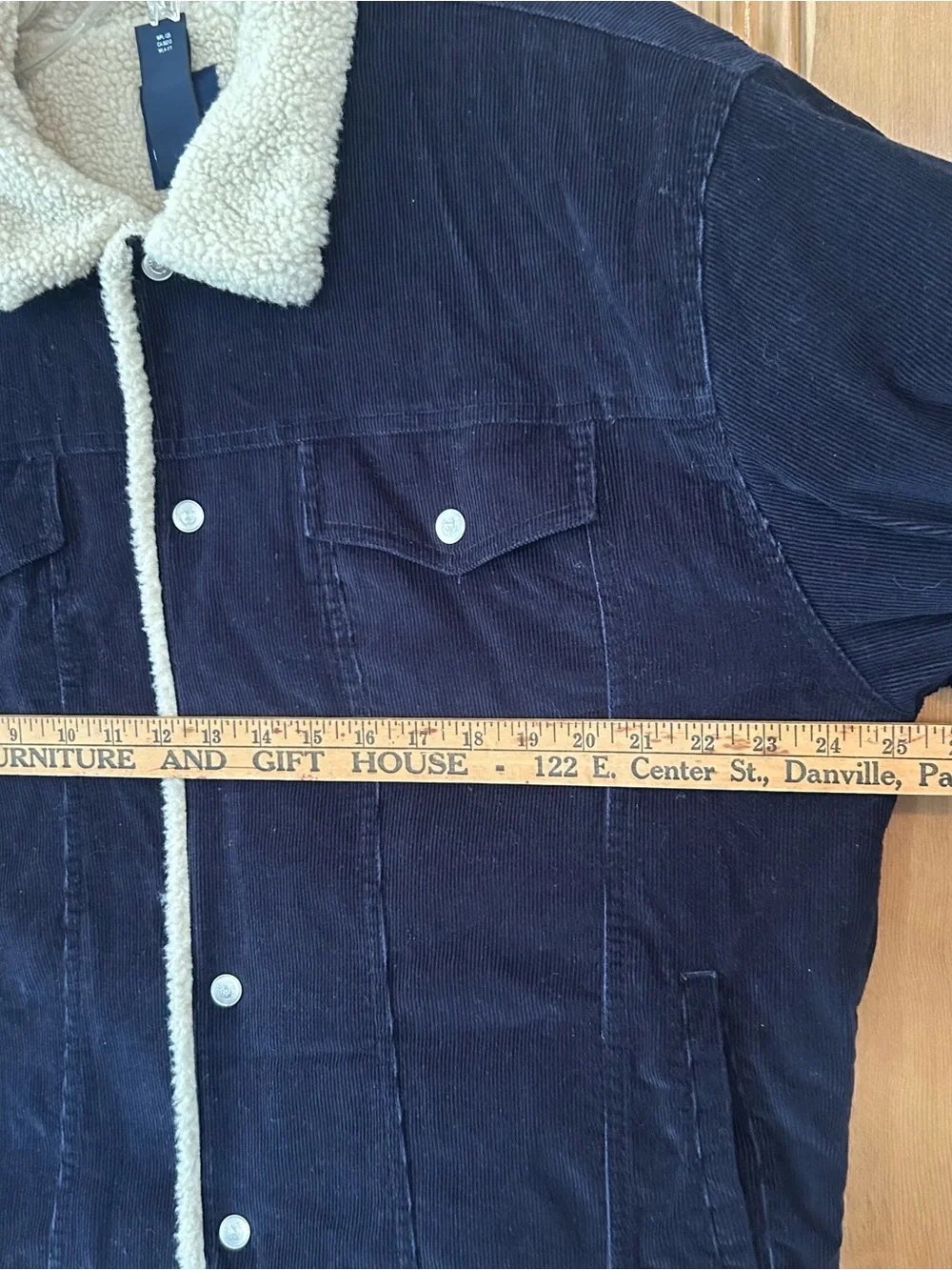 Chaps Jacket Mens Large Navy Blue Corduroy Trucker Sherpa Fleece Lined L